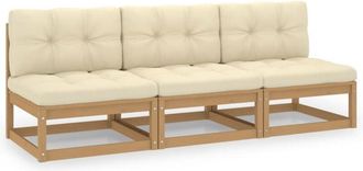 vidaXL Sofá de jardín 3 plazas con cojines madera maciza de pino Vidaxl