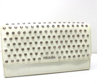 Prada White Leather Long Wallet (Bi-Fold) (Pre-Owned)