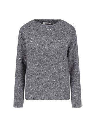 Auralee Grey Speckled Crewneck Wool Sweater