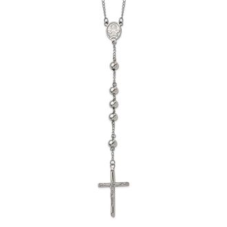 Diamond2Deal Stainless Steel Polished 8mm Beaded Rosary Necklace 32.5