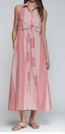 Vilagallo Long Shirt Dress In Red/white Striped