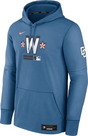 Nike Mens Washington Nationals Authentic Collection City Connect Nike Therma MLB Pullover Hoodie in Blue | NAC30CLYWTL-HR3