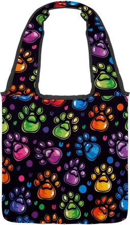Generic Paw Prints Cartoon Reversible Canvas Shoulder Tote - Double-Sided Print, 12oz Cotton, 27cm Drop, Fold-Flat Bag for Travel, Shopping, Street Outings