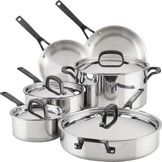KitchenAid 5-Ply Clad Stainless Steel Cookware Induction Pots and Pans Set, 10-Piece, Polished Stainless Steel