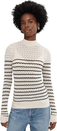 Sanctuary Forever Striped Mock Neck Womens Sweater Vanilla Creme W Black Stripe 2 : LG (US 10-12), Nylon/Spandex/Viscose