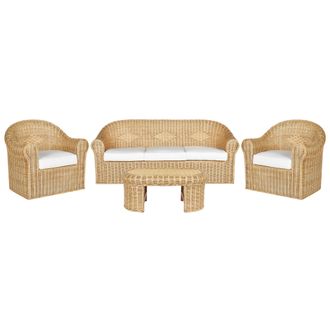 Beliani Conjunto De Jard&iacute;n De 5 Plazas Fabricado En Rat&aacute;n Natural De Estilo Boho Livadeia