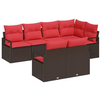 vidaXL Juego De Sof&aacute; 7 Pcs Marr&oacute;n Rat&aacute;n Sint&eacute;tico Vidaxl