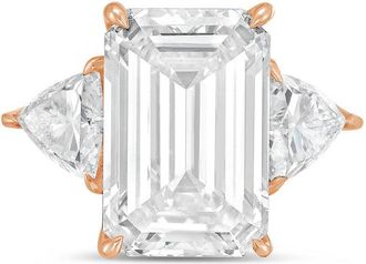 Diana M. Jewels 18kt rose gold 12ct lab grown emerald diamond ring with trillions on the sides