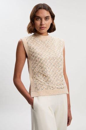 Karen Millen Womens Embellished Cosy Knit Tank Top - White - Size X-Small