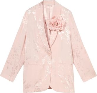 Oltre Jacquard Blazer met Broche - Dames - Blazers - Roze - 3XL - Jassen