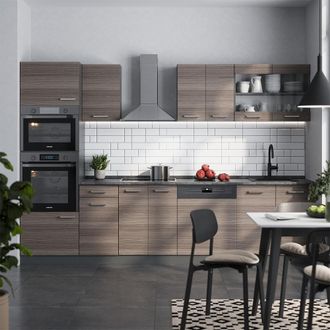 Vicco Mueble De Cocina R-line, Gris Noble/antracita, 300 Cm Con Armario Alto, Et Roble