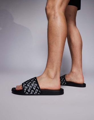 Emporio Armani Armani - EA7 - Slides da spiaggia nere con logo dorato-Nero