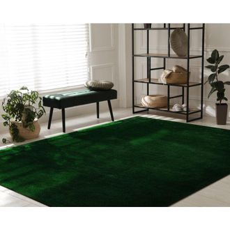 Paco Home Paco Home Alfombra Moderna Para Sal&oacute;n A Pelo Corto Lavable Suave Uni Efecto Piel Antideslizante Verde, 200 Cm Cuadrado
