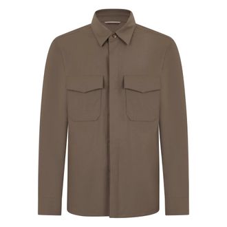 Canali Casual Shirts, male, Brown, Size: M Wool Long-Sleeve Shirt