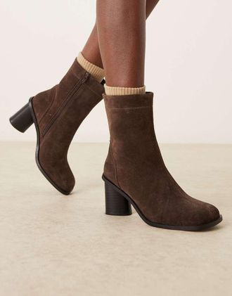 Asos Rex - Stivaletti color cioccolato in camoscio con punta arrotondata-Marrone