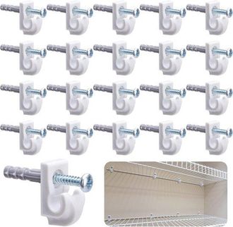 OEM Clips De Pared Blancos - Clips Para Estantes De Alambre - Montaje De Estantes - Material Pl&aacute;stico Duradero - 2,8 X 1,3 X 1,5 Cm - Blanco