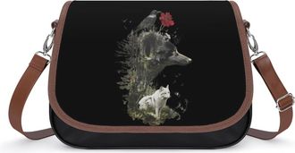 Generic Wolf And Crow Crossbody Bags for Women Fashion Leather Shoulder Handbags With Adjustable Strap