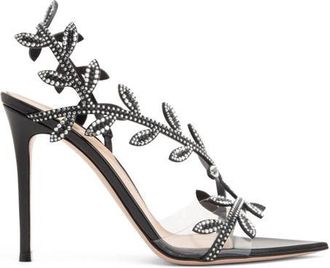 Gianvito Rossi Crystal Flavia Sandal in Black Leather at Nordstrom, Size 39.5