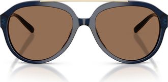 Tory Burch 56mm Pilot Sunglasses in Dark Blue /Dark Brown at Nordstrom