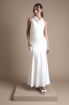 Oasis Womens Cowl Halterneck Satin Maxi Wedding Dress - White - Size 18 UK