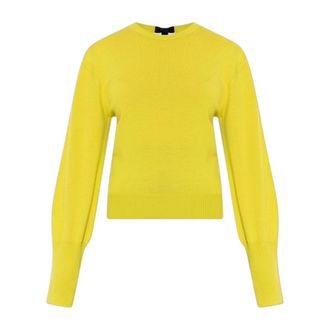 Lanvin Round-neck Knitwear, female, Yellow, Size: XS Wool T-shirt Sweater with Grosgrain Detail