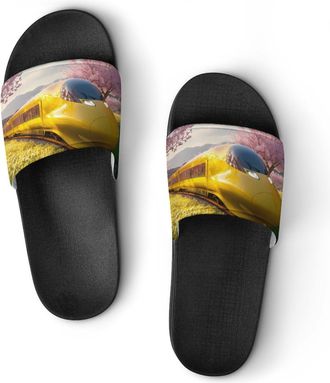 Generic Train Rapeseed Flowers Cherries Unisex Beach Slippers & Pool Slides Anti-Slip House Shoes for Home Outdoor