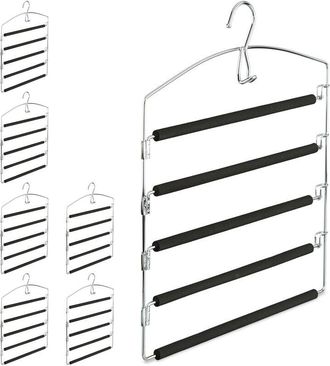 Relaxdays 7 Perchas M&uacute;ltiples De Metal, Pantalones Y Faldas, Antideslizante, Hxlxp: 44, 5 X 37 X 2,7 Cm, Plata/negro