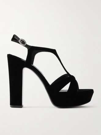 Jimmy Choo London Sandali In Velluto Con Plateau E Cristalli Kesia 120 - Nero