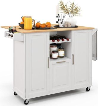 Costway Costway Carrito De Cocina Isla De Cocina Con Encimera De Hoja Abatible Y 4 Ruedas Giratorias Carrito De Cocina Con Caj&oacute;n Profundo Estante Para Botella