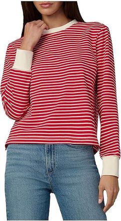 Joe's The Long Sleeve Easy T-Shirts Womens Clothing Cherry Red/Ecru St : XS, Cotton