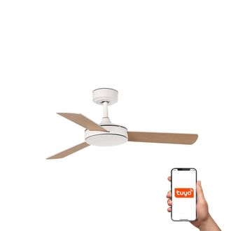 Netlighting Mini Small 3 Blade Ceiling Fan Matt White Maple Tuya Smart System in Brown