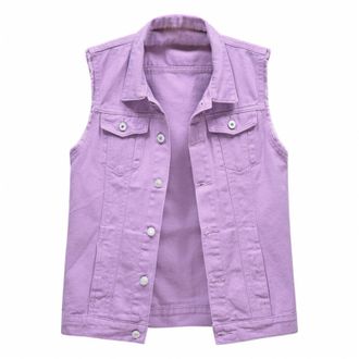 Generic Ladies Sleeveless Denim Jacket, WomenS Denim Waistcoat Lightweight Jackets Tank Tops V Neck Button Down Waistcoats Jacket Solid Color Sleeveless Lapel
