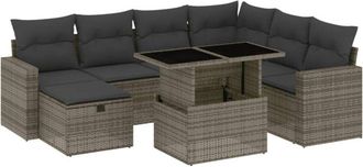 vidaXL Set De Sof&aacute;s De Jard&iacute;n Y Cojines 8 Piezas Rat&aacute;n Sint&eacute;tico Gris Vidaxl