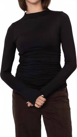 RD Style Yve Long Sleeve Funnel Neck Ruched Top In Black