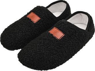 Generic Platform Chunky High Heel Slipper for Women Men Slipper Socks Fuzzy House Shoes Rubber Sole Soft Lightweight Non Indoor/Outdoor (Black, 7.5)