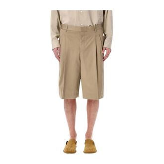 Ami Gekreukte wijde pijpen cropped broek - Heren - Korte broeken - Beige - Maat: W40 Wol