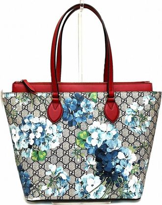 Gucci Beige Red Color Pvc Leather Tote Bag (Pre-Owned)