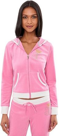 Juicy Couture Heritage Rib Trim Kangaroo Pocket Track Jacket Womens Sweatshirt Hot/Hot : LG (US 10-12), Cotton/Polyester