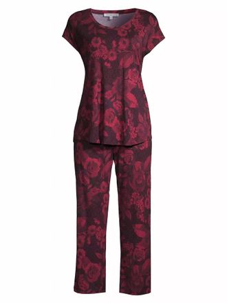 Johnny Was Carrie Cap Sleeve Crop Set Pajama In Red