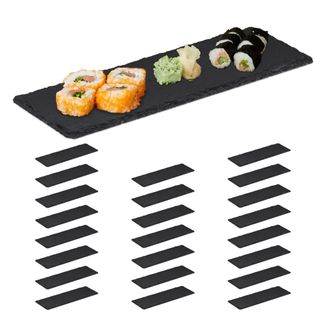 Relaxdays 24 Platos De Pizarra, Platos Para Servir Sushi, Slvamanteles Piedra, Bandejas Servir Quesos O Tapas, 30x10 Cm, Antracita