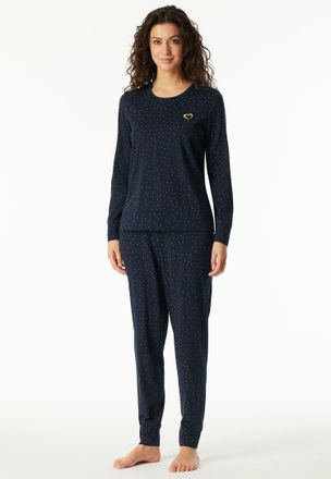 Schiesser Schlafanzug SCHIESSER Family, Damen, Gr. 46, blau (nachtblau), Single Jersey, Obermaterial: 100% Baumwolle, bequem lang, Rundhals, Homewear-Sets Schla