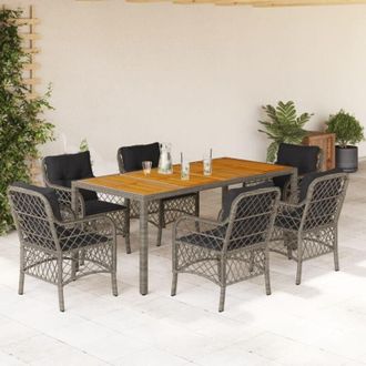 vidaXL Set Comedor Jard&iacute;n 7 Pzas Y Cojines Rat&aacute;n Sint&eacute;tico Gris Vidaxl