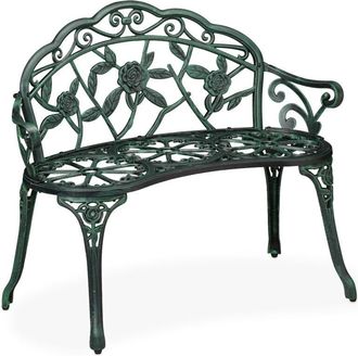 Relaxdays Relaxdays Banco Jard&iacute;n, 2 Plazas, Terraza, Balc&oacute;n, Aluminio Y Hierro Fundido, 79x99x56 Cm, Asiento Exterior, Negro/verde