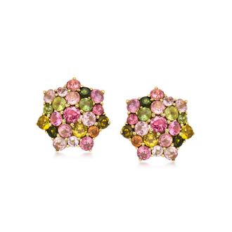 Ross-Simons Multicolored Tourmaline Cluster Earrings in 10kt Yellow Gold