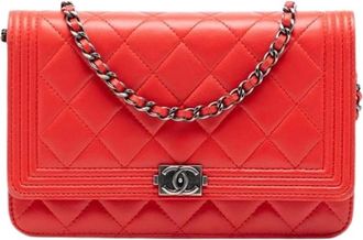 Chanel Pre-owned The Boy Wallet on Chain - Dames - Vintage Schoudertas - Rood - ONE Size - Leer - Vintage