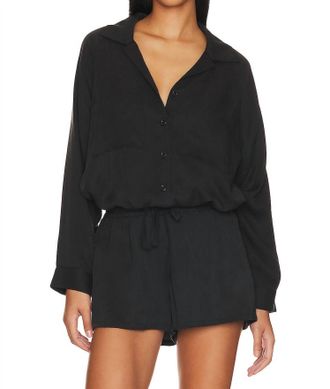 LnA Drawstring Button Up Shirt In Black