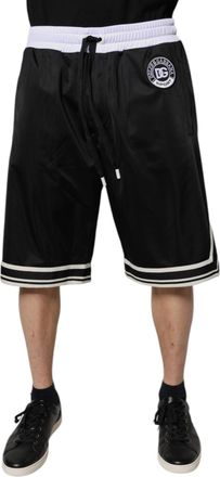 Dolce & Gabbana Mens Logo-Embroidered Sweatshorts Bermuda Shorts Black Polyester Bermudas