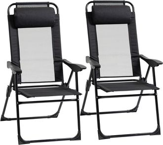 OUTSUNNY Set of 2 Metal Portable Folding Recliner w/ Adjustable Backrest Black