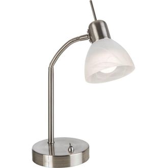 Nino Leuchten L&aacute;mpara De Escritorio De Trabajo, N&iacute;quel Mate, Pantalla De Vidrio &Oacute;ptico De Alabastro, 1 Bombilla E14, 3000 K