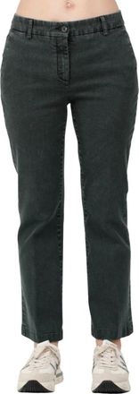 Via Masini 80 Pantalon van stretchdenim met trompetpijpen en gerafelde zoom - Dames - Cropped Jeans - Groen - 2XL - Denim - Jeans